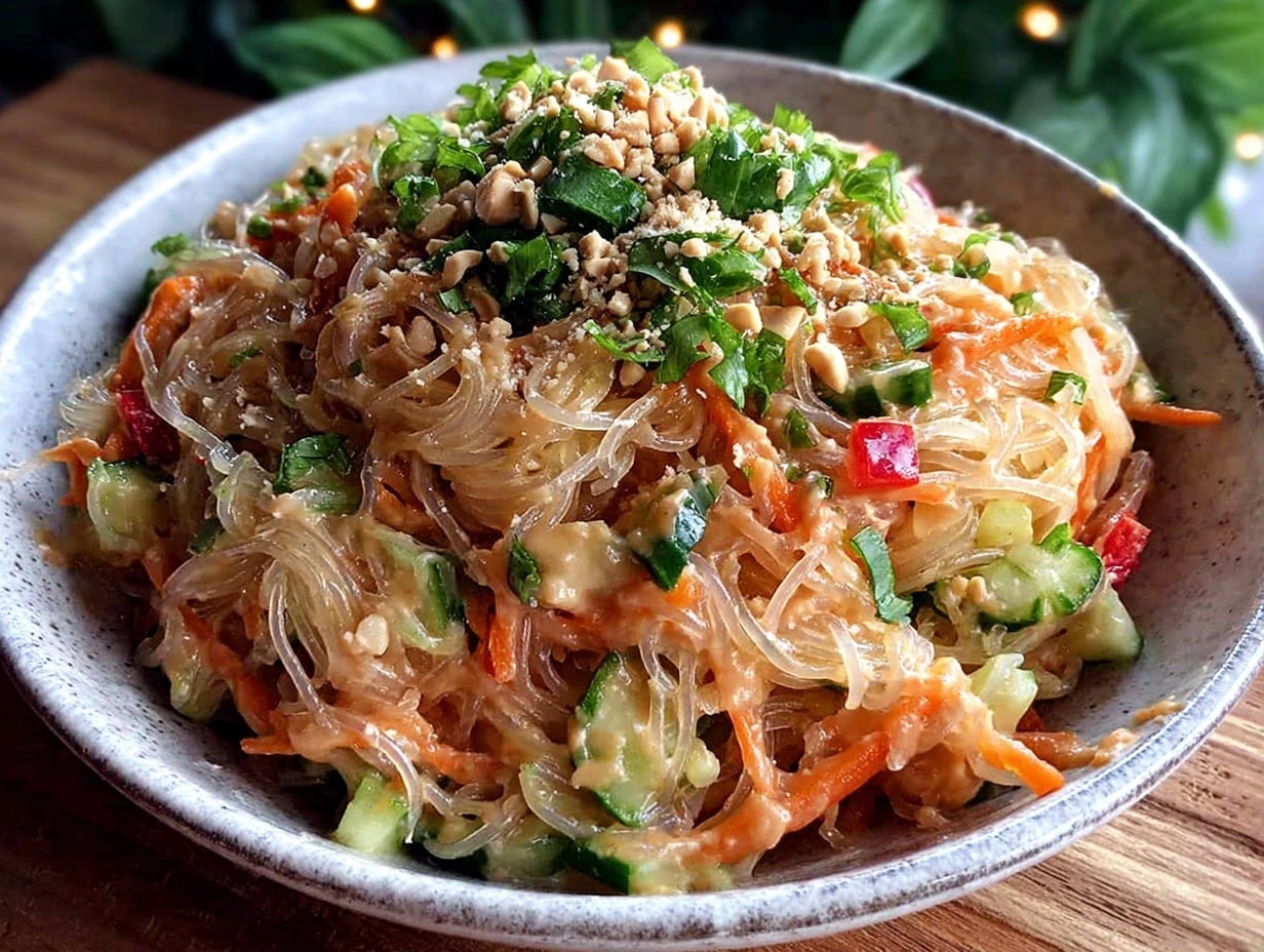 asiatischer glasnudelsalat erdnuss-dressing preparation steps