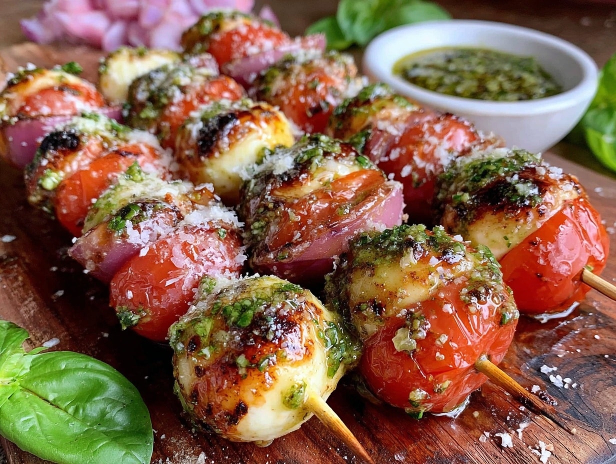 Caprese-Spieße mit Pesto preparation steps