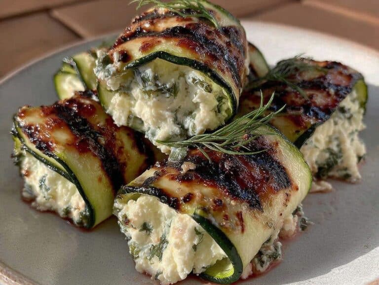 cremige gegrillte zucchini-röllchen mit feta-füllung - featured image
