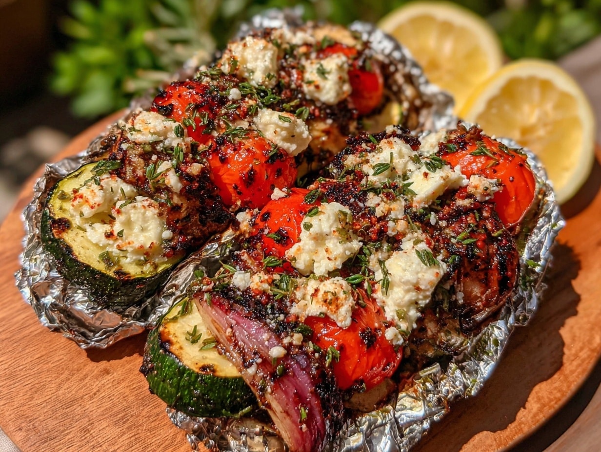 Gemüse-Grillpäckchen mit Feta und Knoblauch preparation steps