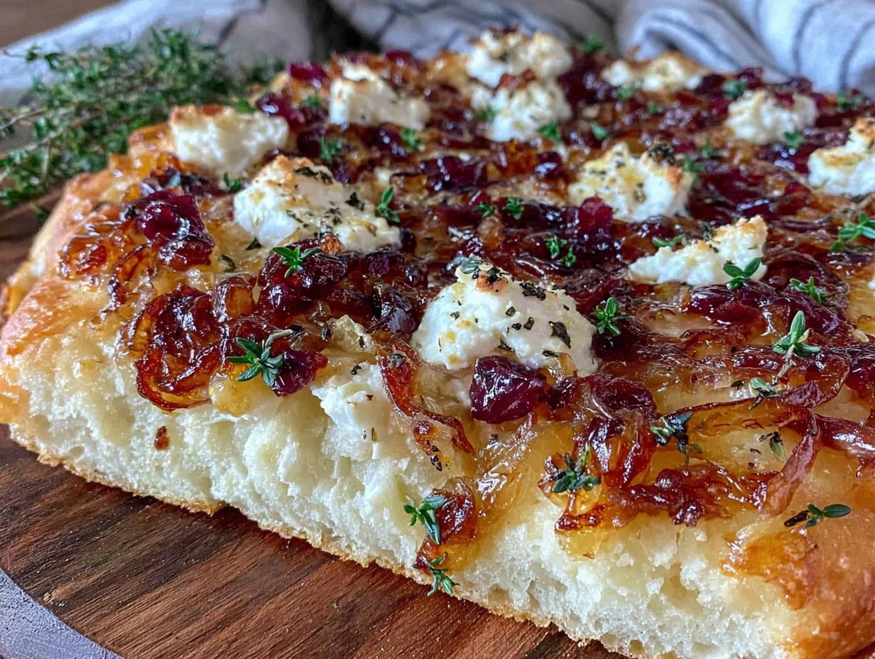 knuspriger Flammkuchen mit Ziegenkäse und karamellisierten Zwiebeln preparation steps