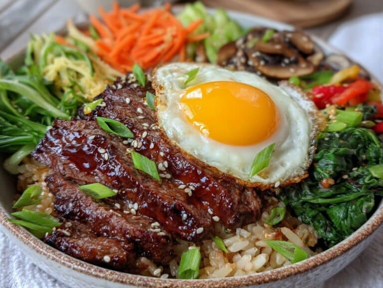 koreanische bibimbap-bowl mit rindfleisch - featured image