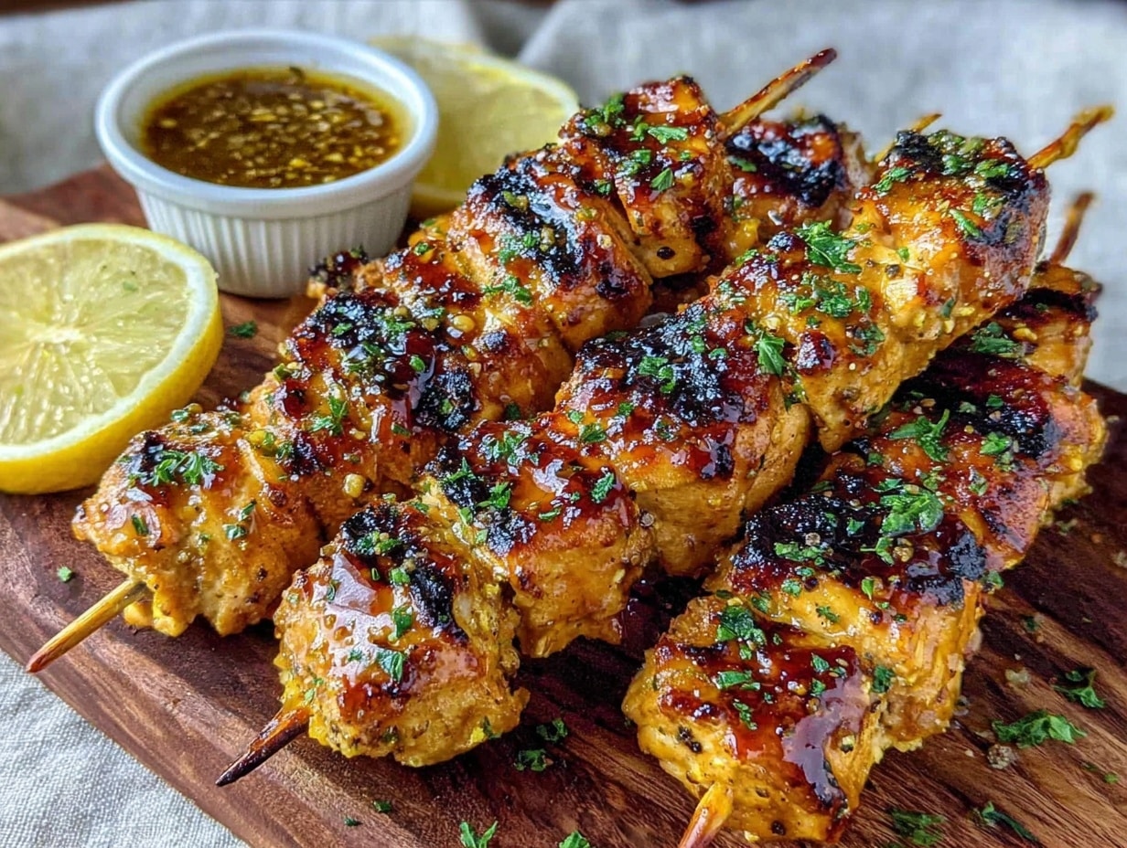 marinierte Hähnchen-Spieße mit Honig-Senf-Glasur preparation steps