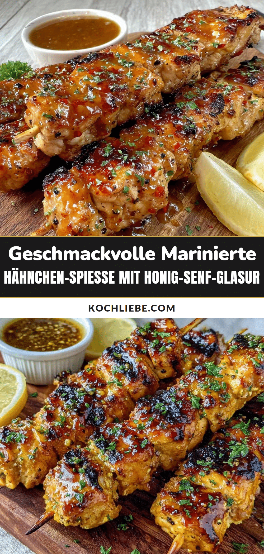 marinierte Hähnchen-Spieße mit Honig-Senf-Glasur recipe