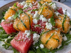 Melonensalat mit Feta und Rucola - featured image