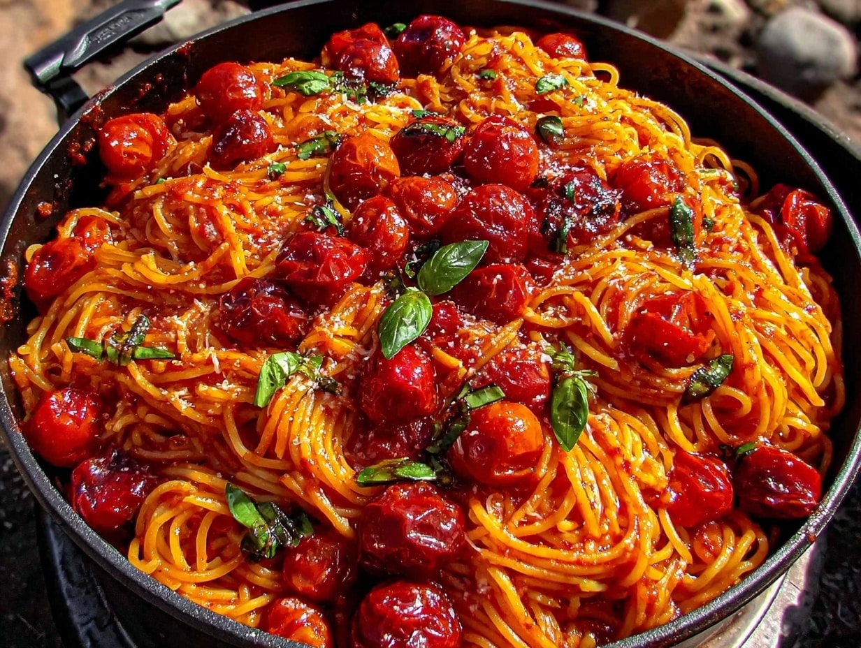 One-Pot-Pasta mit Tomaten und Basilikum preparation steps