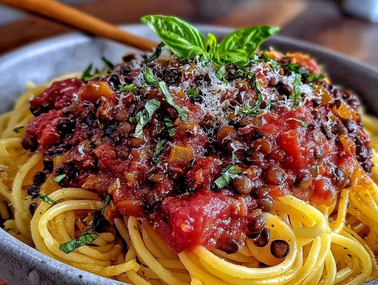proteinreiche vegetarische linsen-bolognese preparation steps