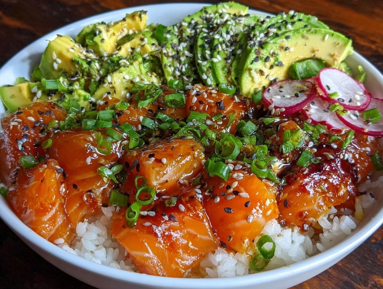 Sushi-Bowl mit Lachs und Avocado preparation steps