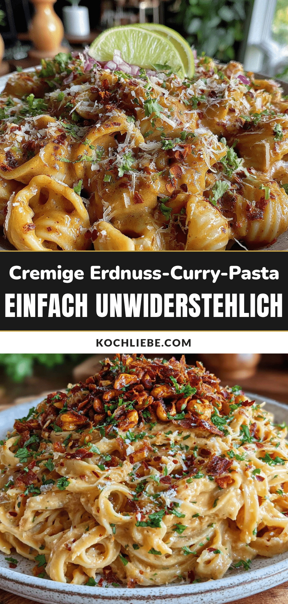 cremige vegane Erdnuss-Curry-Pasta recipe