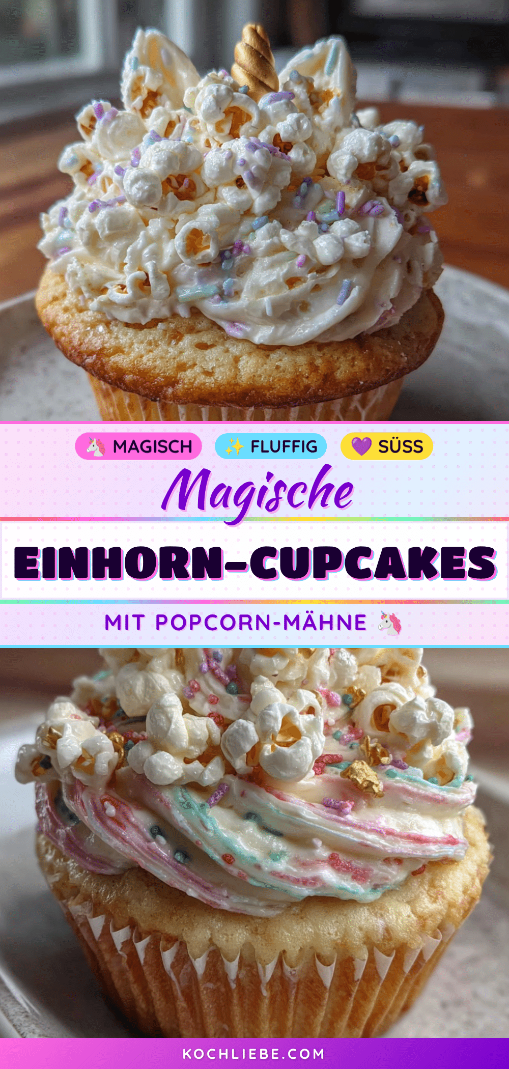 Einhorn-Cupcakes mit Popcorn-Mähne recipe