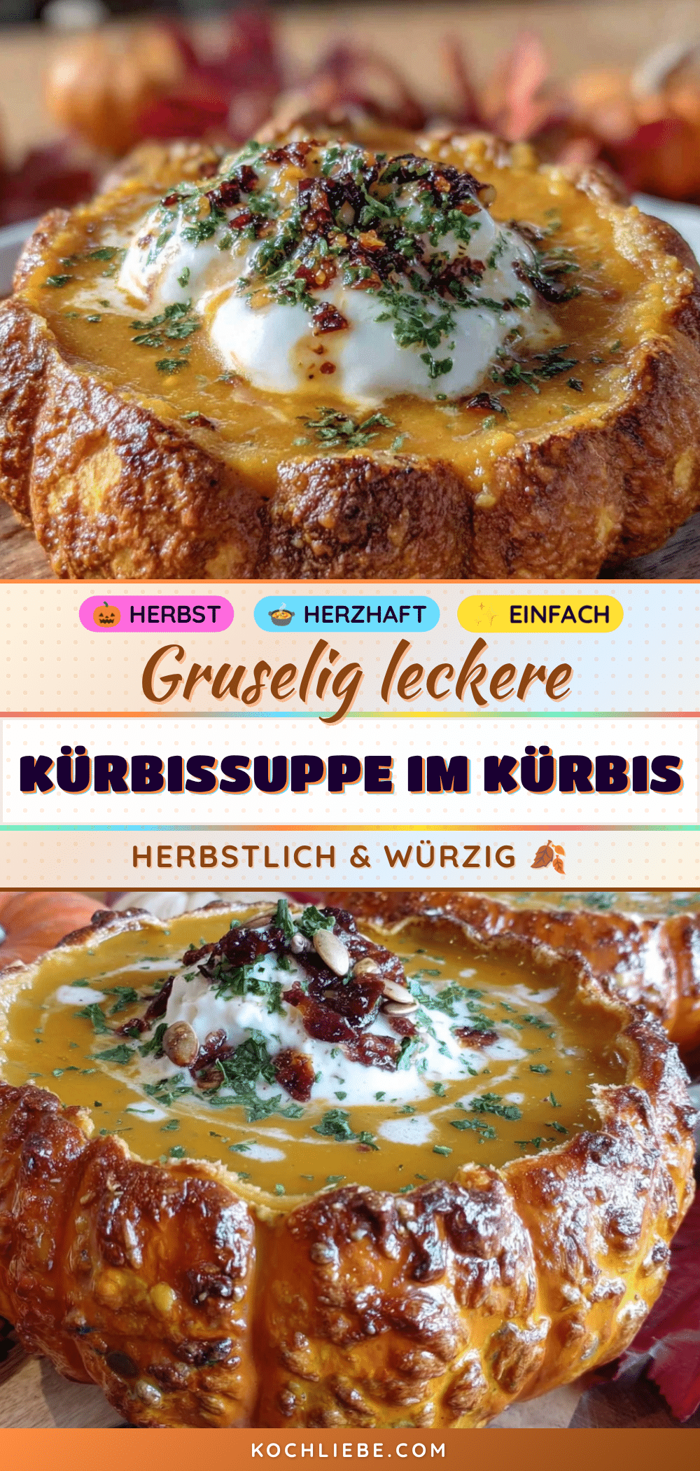 Kürbissuppe im Kürbis serviert recipe