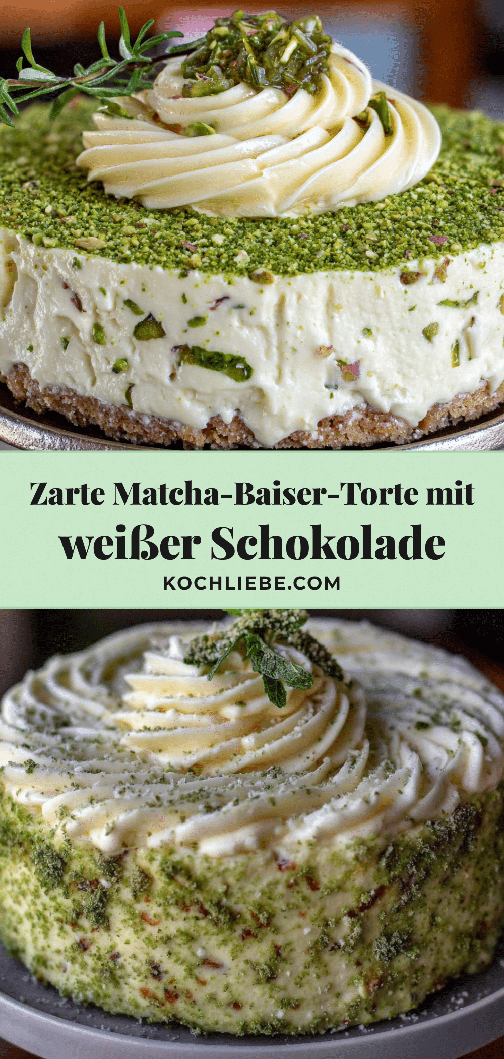 Matcha-Baiser-Torte mit weißer Schokolade recipe