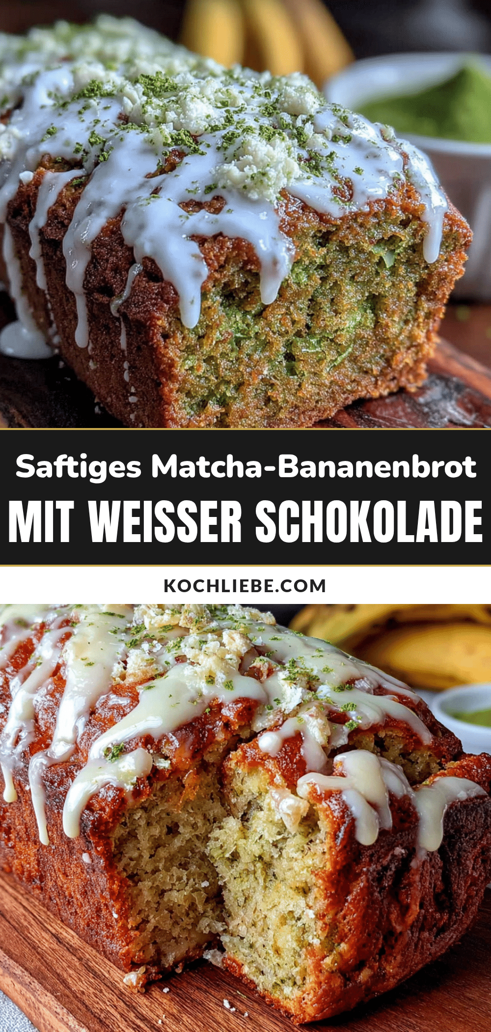 Matcha-Bananenbrot mit weißer Schokolade recipe