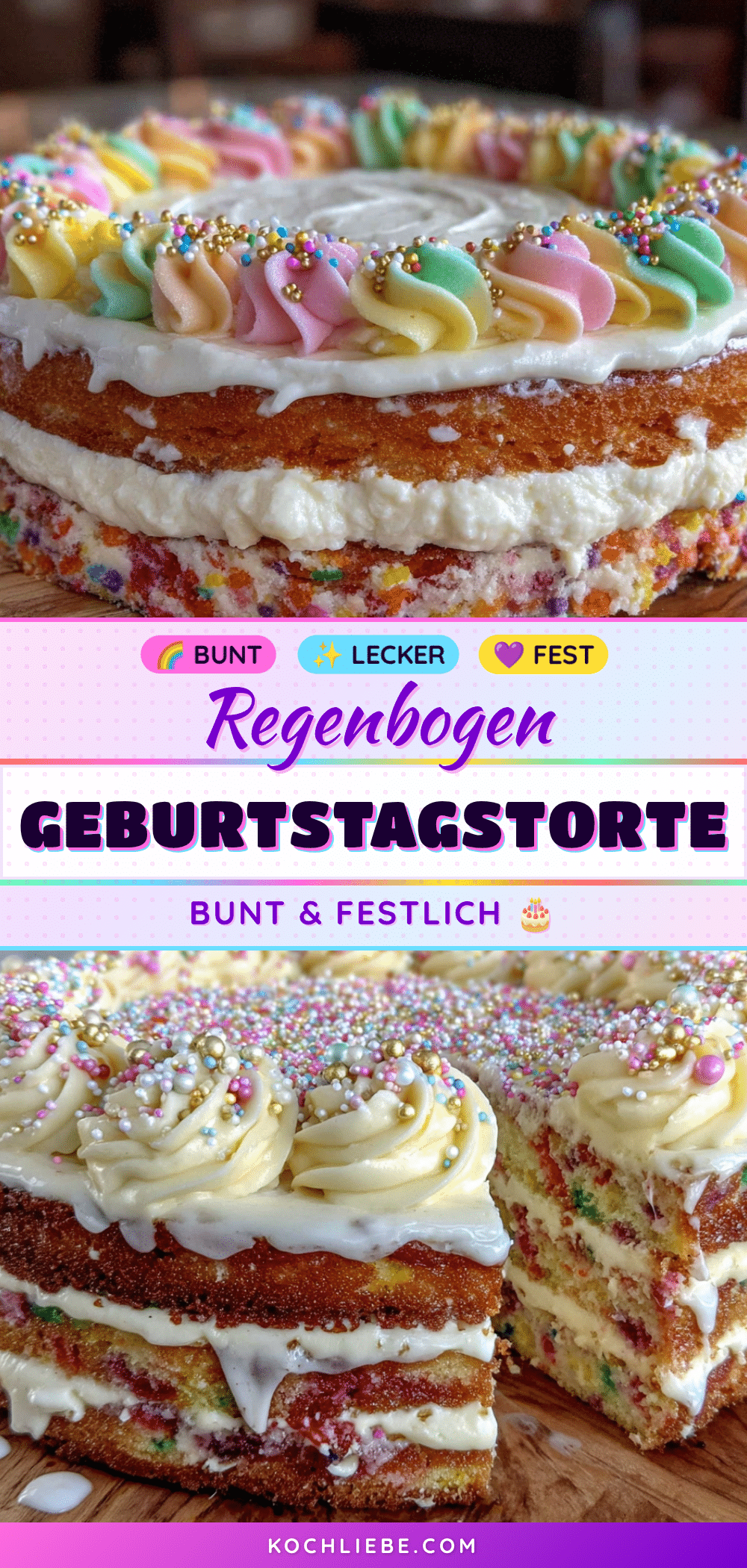 Regenbogen-Geburtstagstorte mit Buttercreme recipe