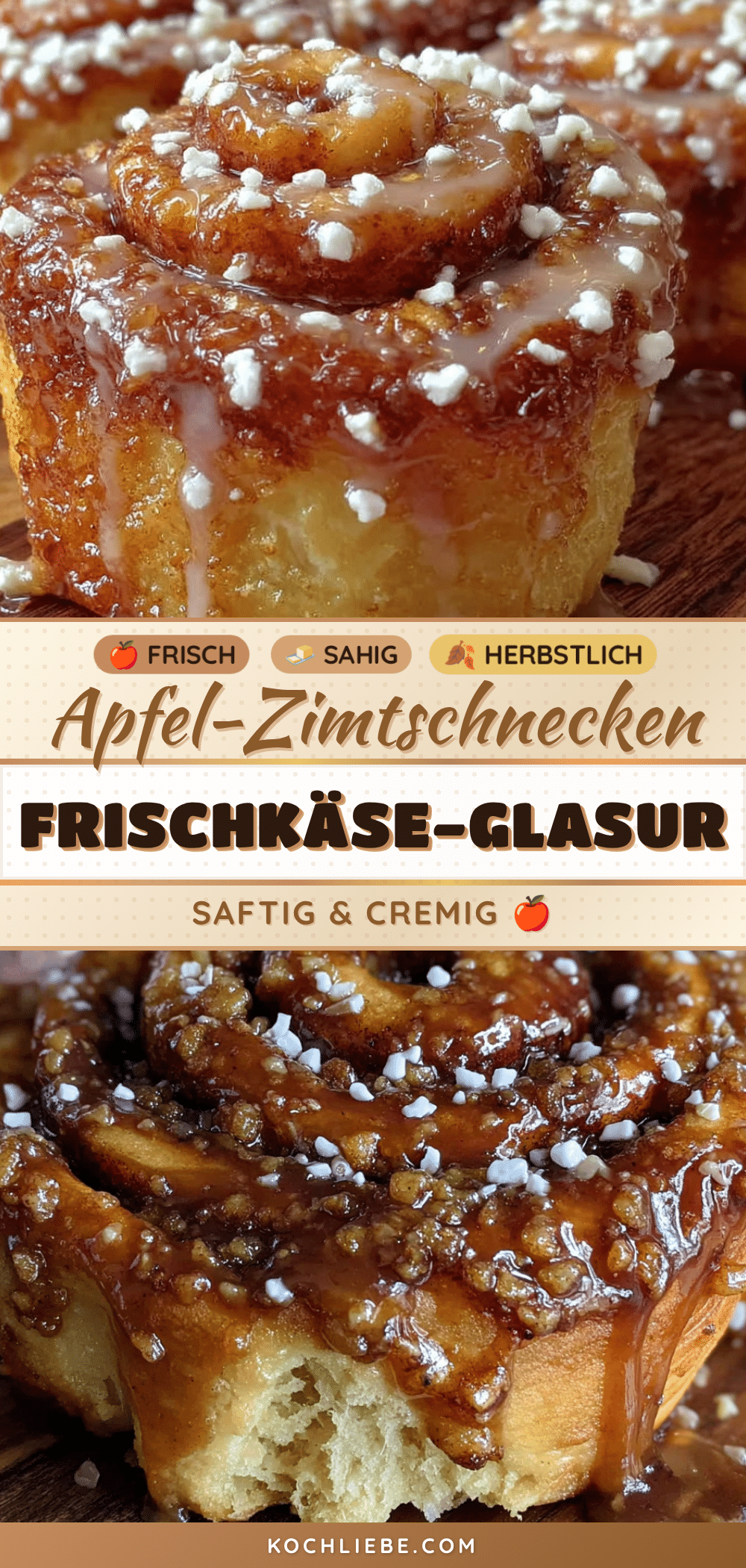 Saftige Apfel-Zimtschnecken mit cremiger Frischkäse-Glasur recipe