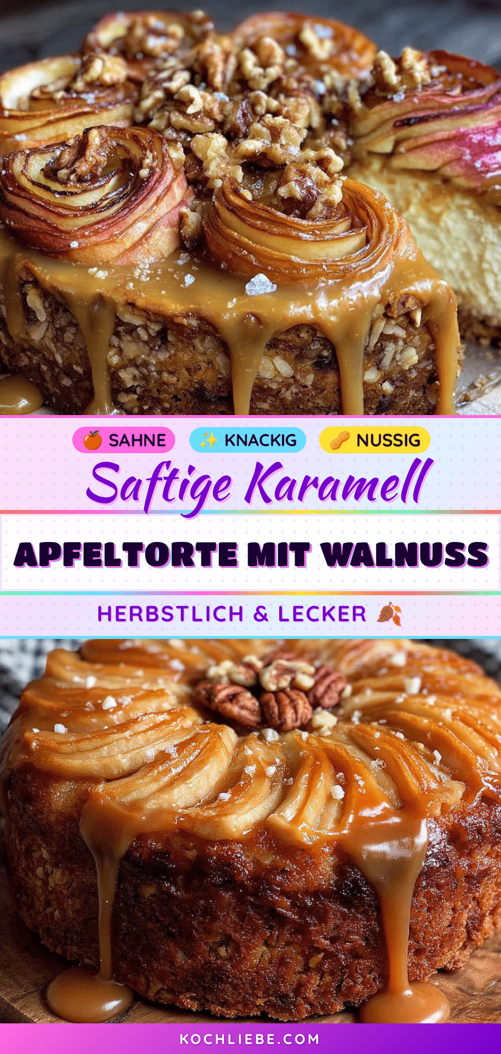 Saftige Karamell-Apfel-Torte mit knusprigem Walnuss-Boden recipe