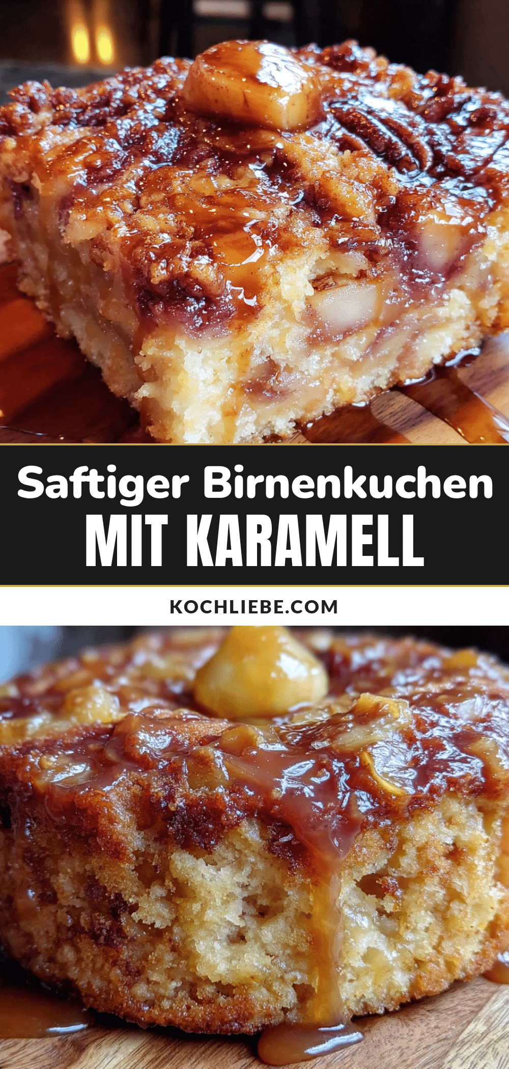 Saftiger Birnenkuchen mit Karamell-Sauce recipe