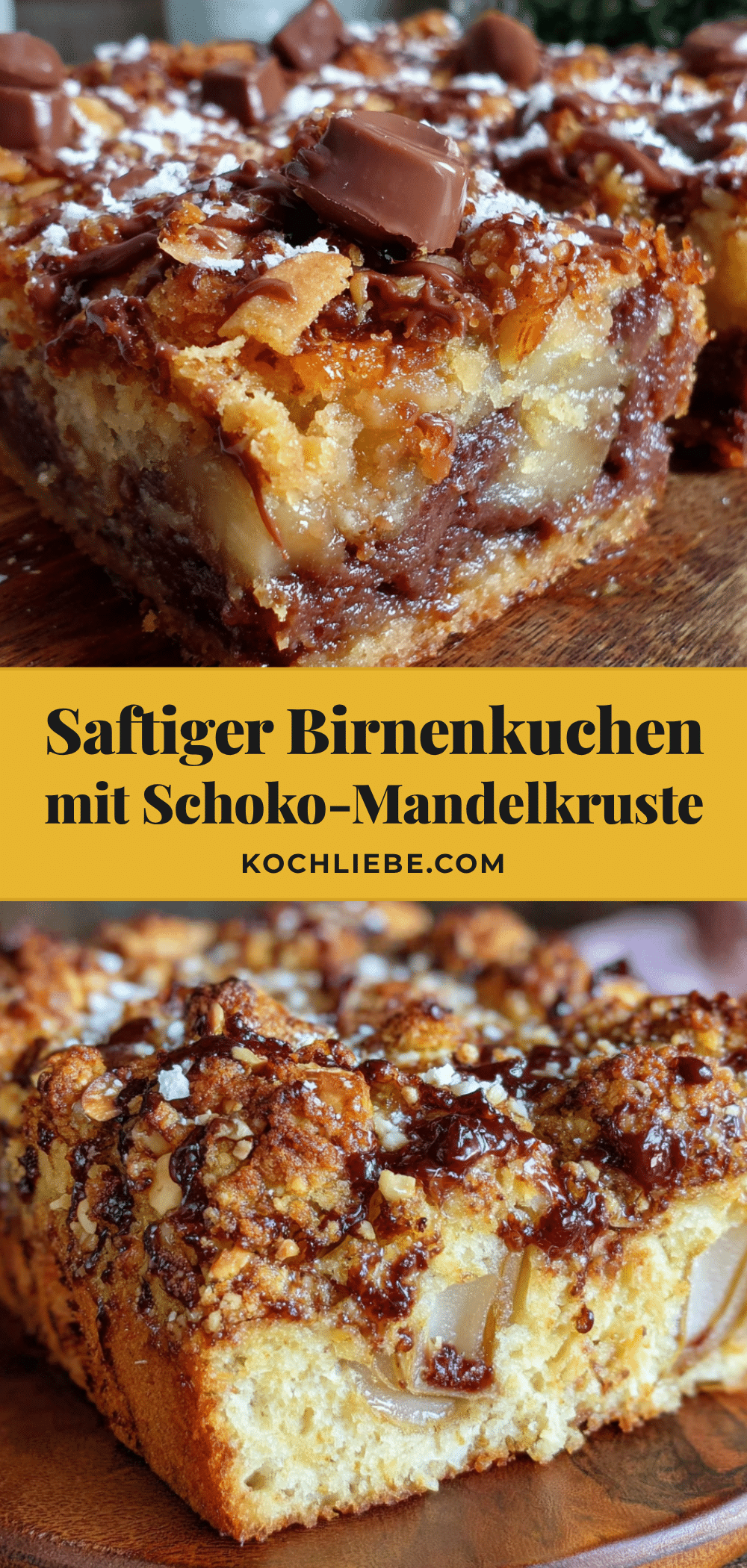 saftiger Birnenkuchen mit knuspriger Schoko-Mandelkruste recipe