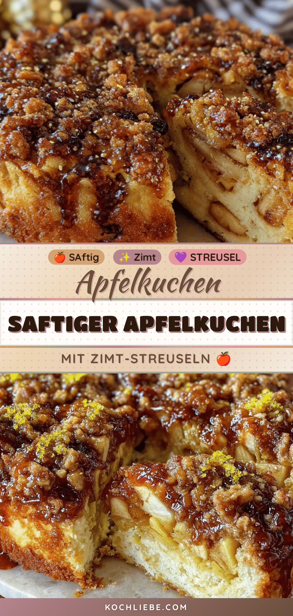 Saftiger gedeckter Apfelkuchen mit Zimt-Streuseln recipe