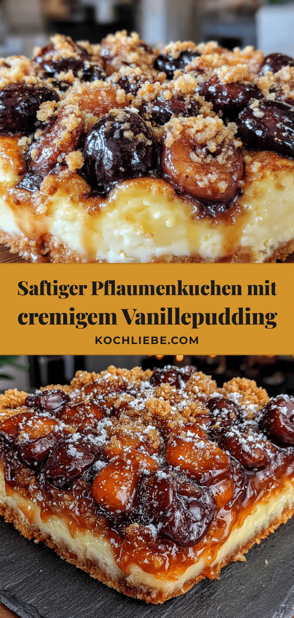 Saftiger Pflaumenkuchen mit Vanillepudding recipe
