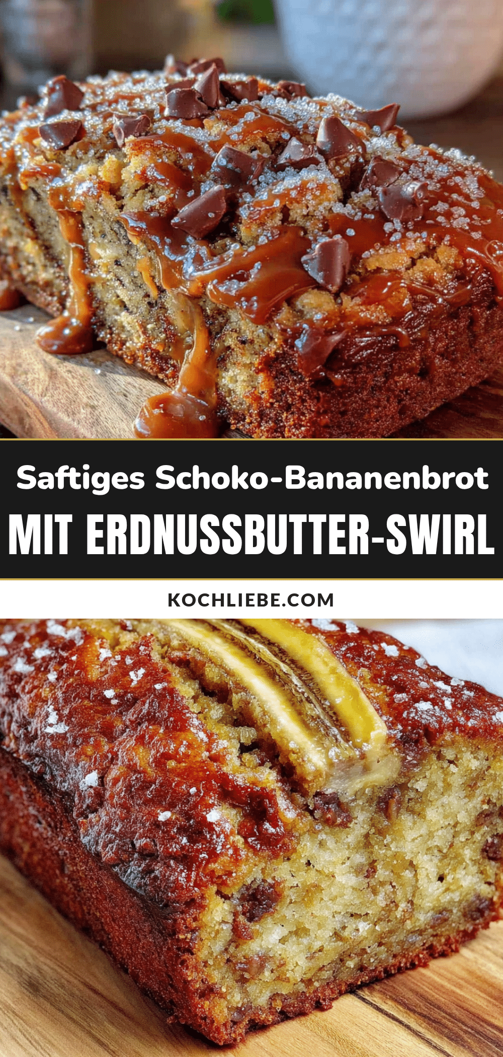 Saftiges Schoko-Bananenbrot mit Erdnussbutter-Swirl recipe