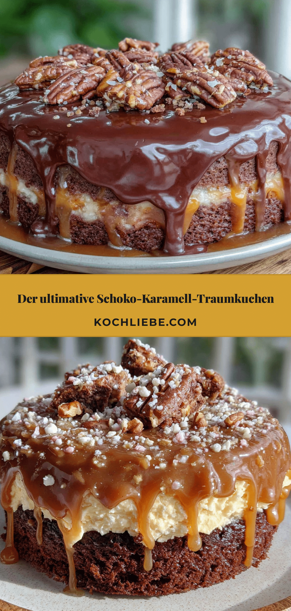 Schokoladen-Drip-Cake mit Karamell und Brownie recipe