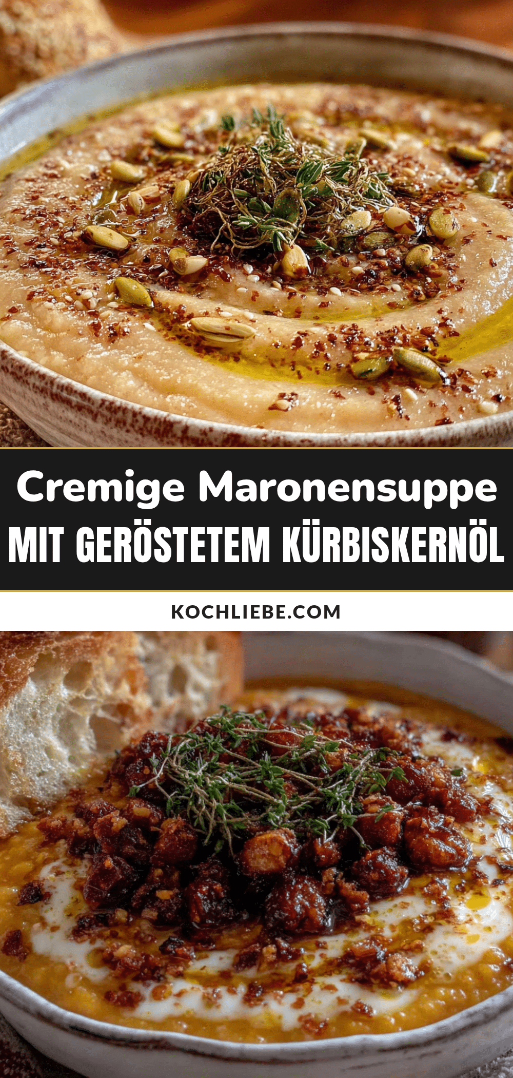 Cremige Maronensuppe mit geröstetem Kürbiskernöl recipe