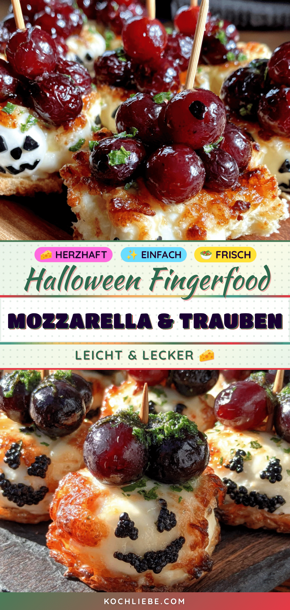 Halloween-Fingerfood-Spieße mit Mozzarella und Trauben recipe
