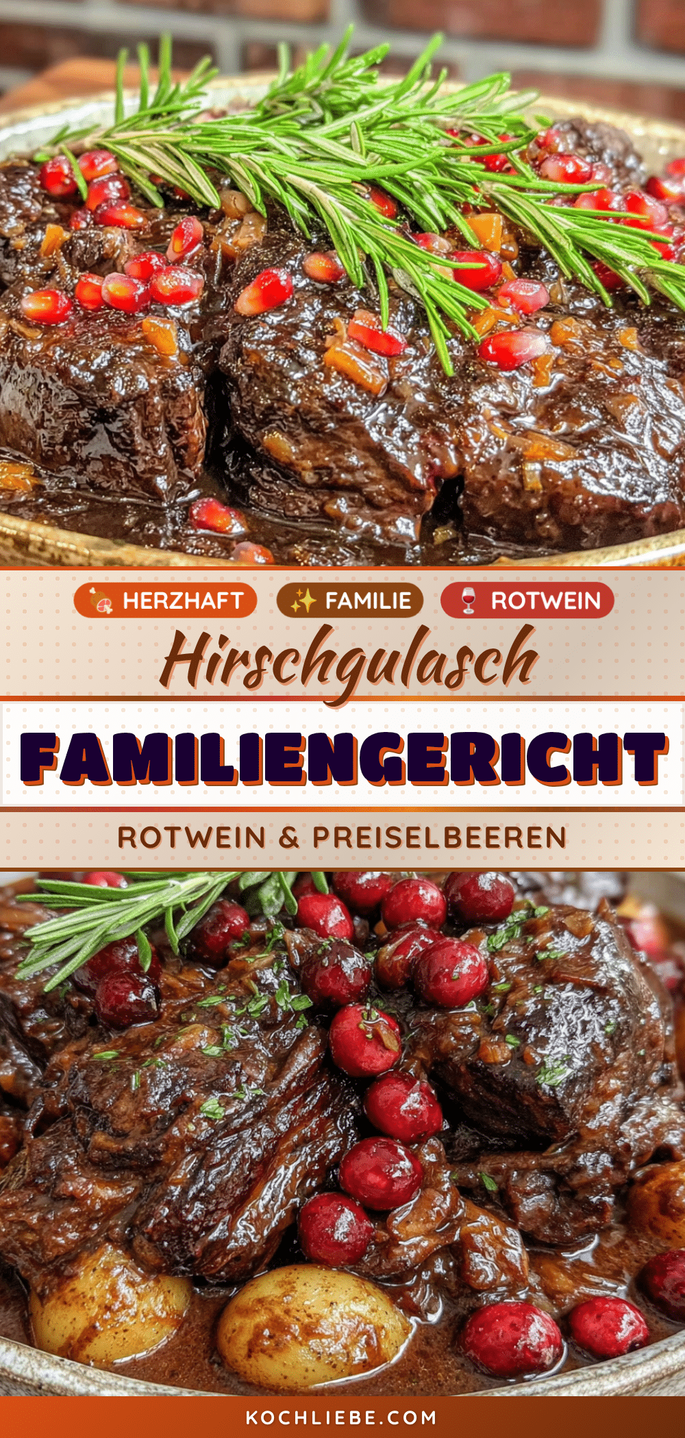Hirschgulasch mit Rotwein und Preiselbeeren recipe