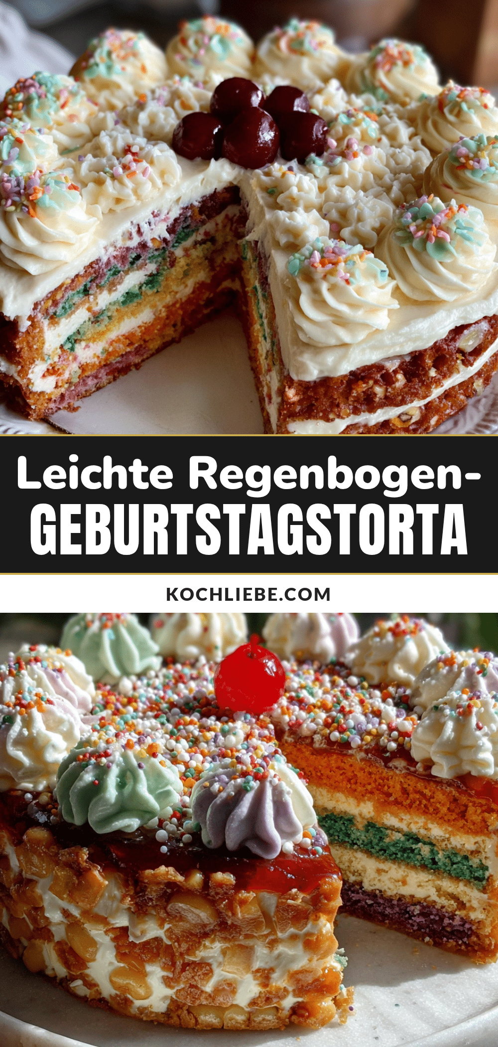 Leichte Regenbogen-Geburtstagstorte mit cremiger Vanillefüllung recipe