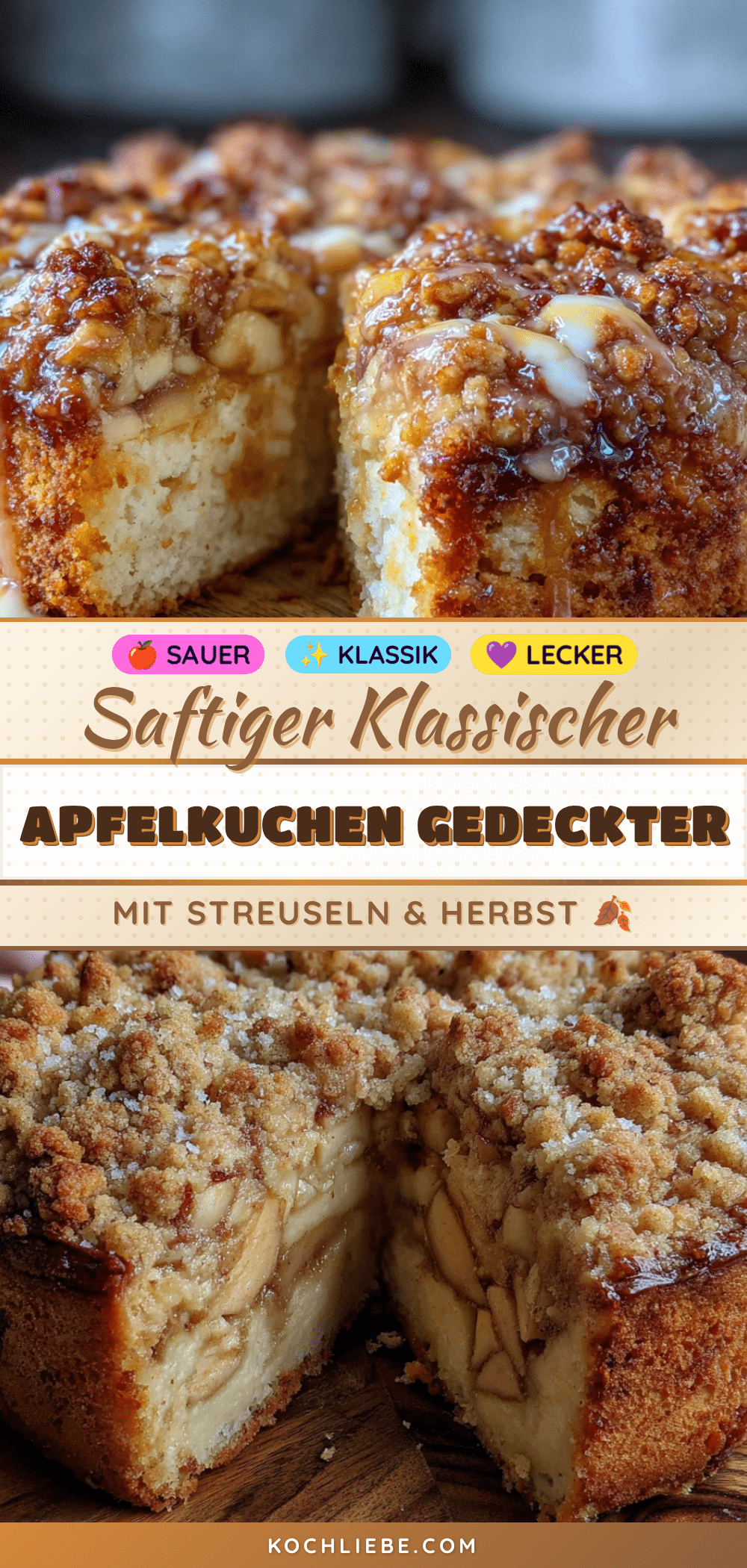 Saftiger gedeckter Apfelkuchen mit Streuseln recipe