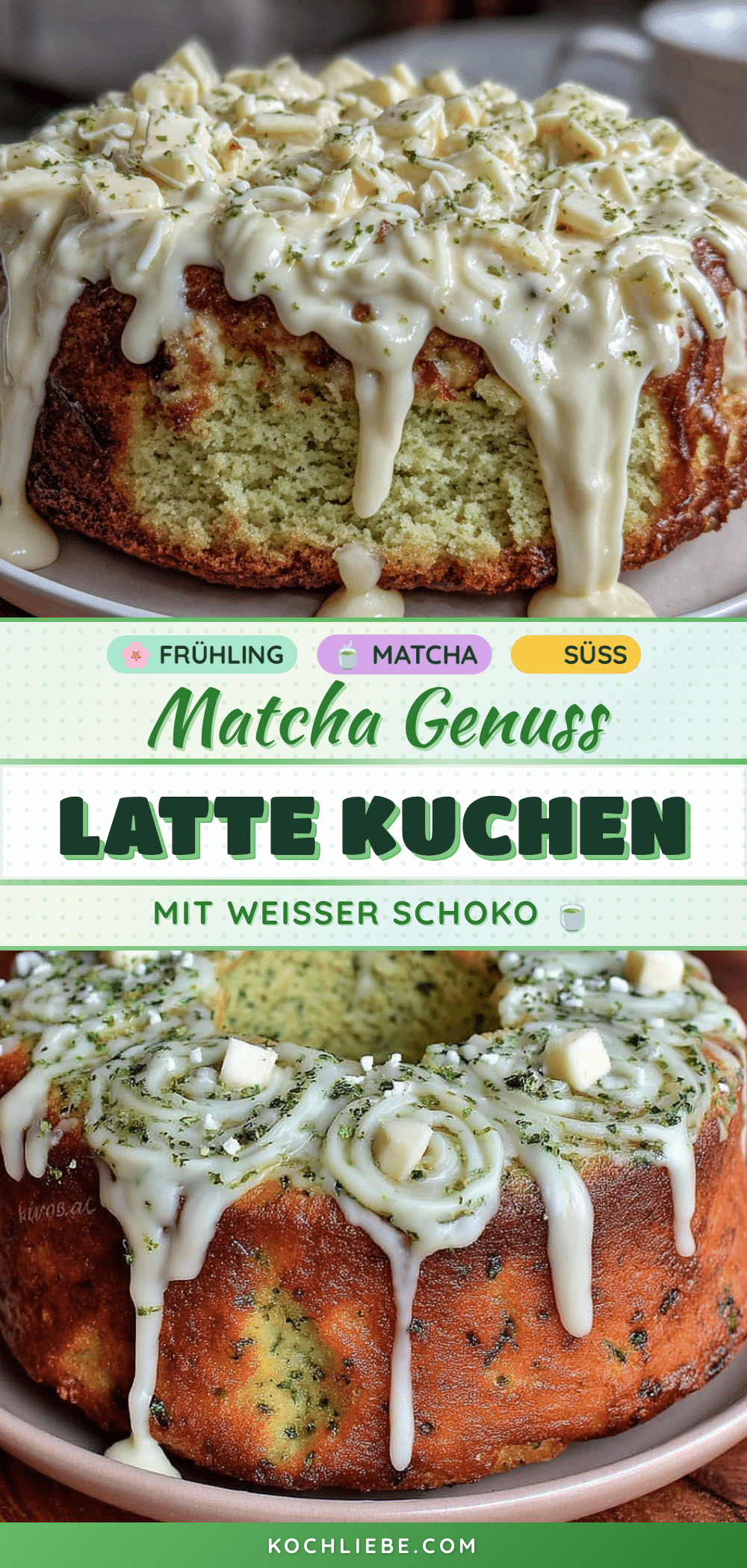 Saftiger Matcha-Latte-Kuchen mit weißer Schokolade recipe