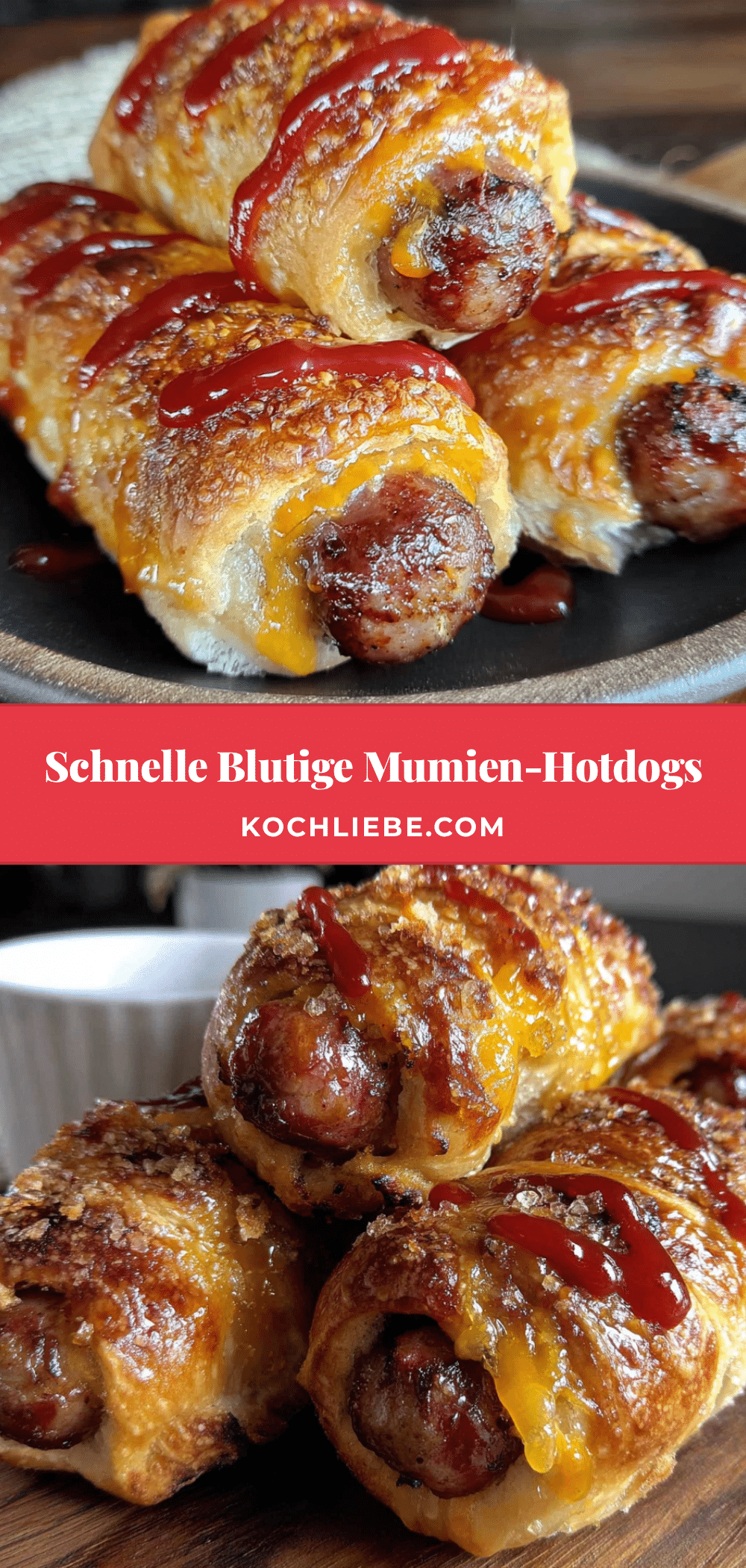 Blutige Mumien-Hotdogs mit Ketchup-Füllung recipe