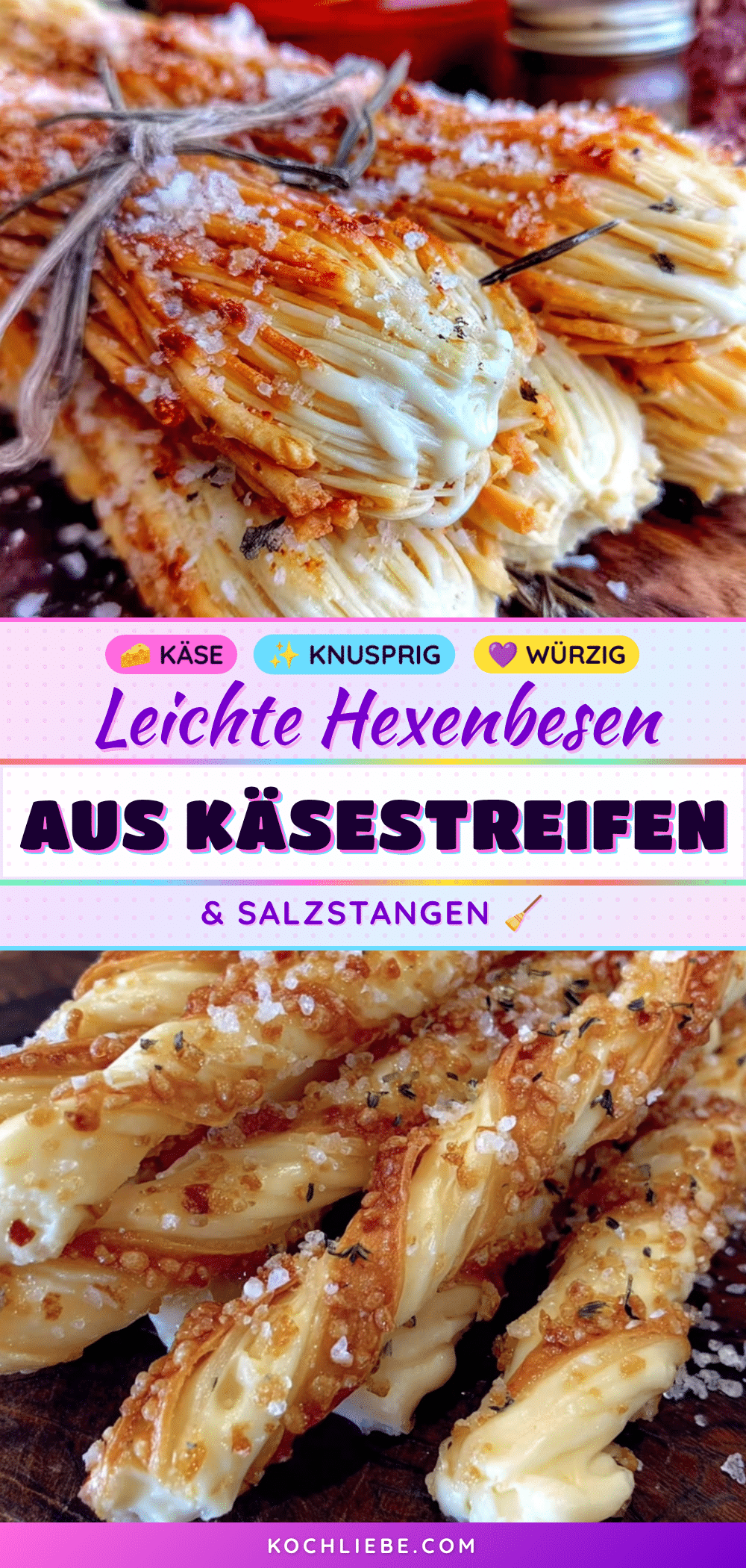 Leichte Hexenbesen aus Käsestreifen und Salzstangen recipe