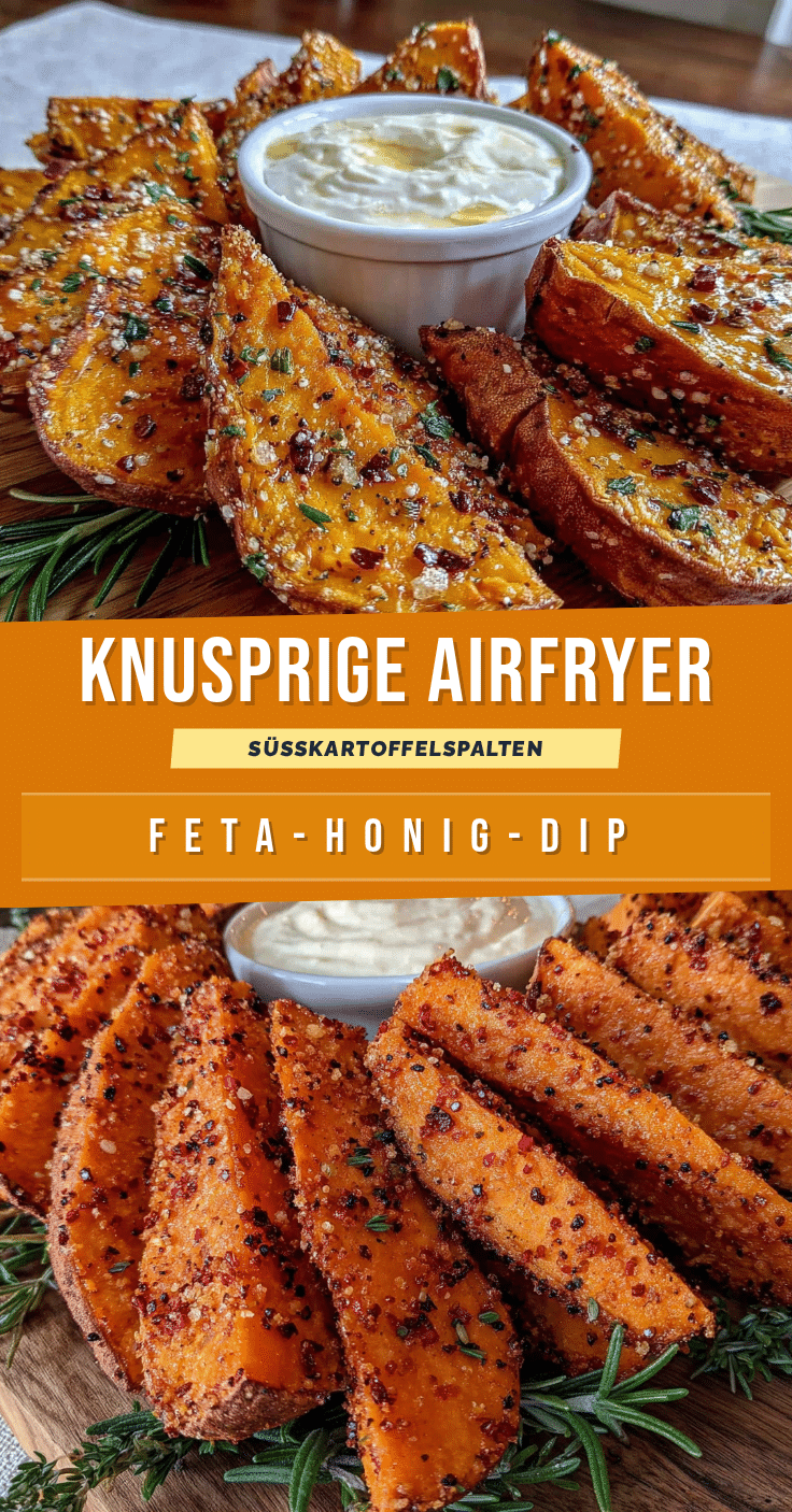 Knusprige Airfryer-Süßkartoffelspalten mit Feta-Honig-Dip recipe