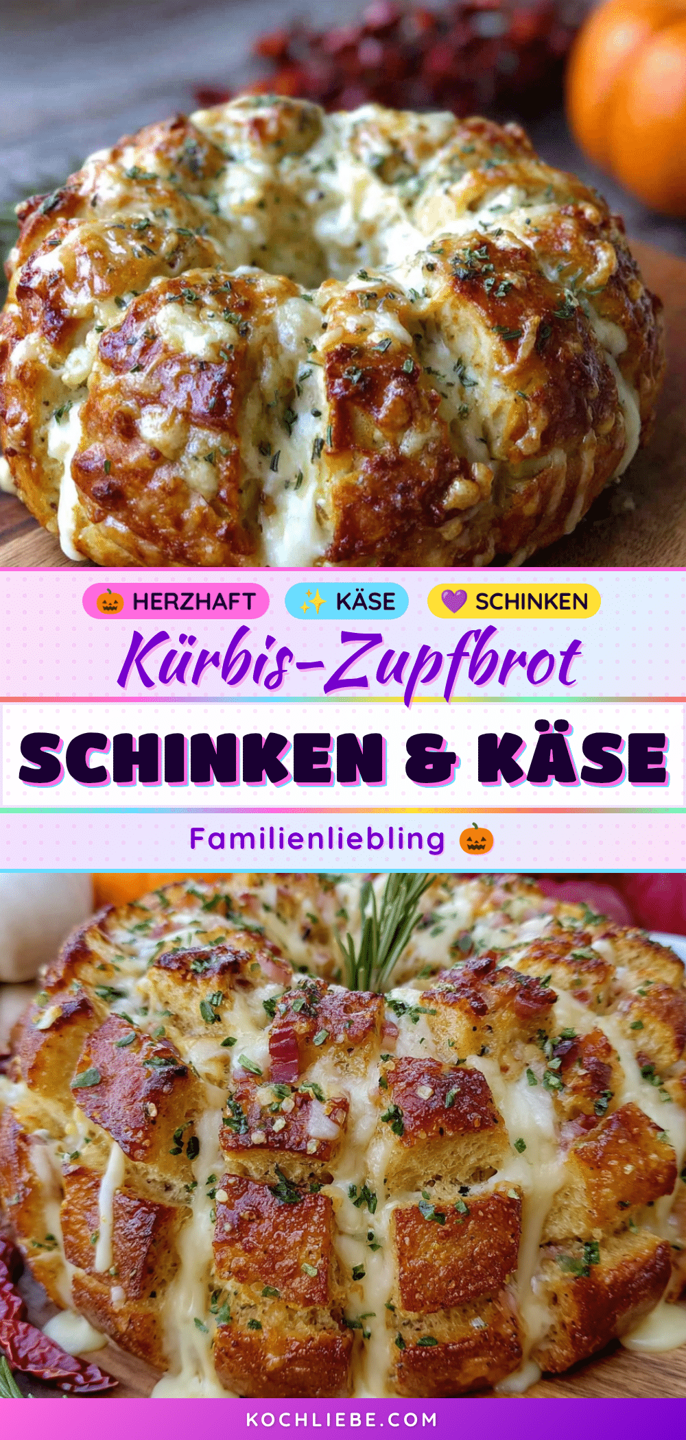 Kürbis-Zupfbrot mit Schinken und Käse recipe