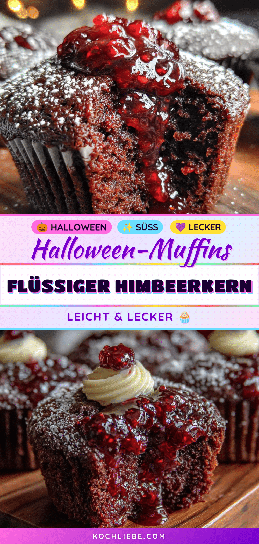 Leichte Halloween-Muffins mit flüssigem Himbeerkern recipe
